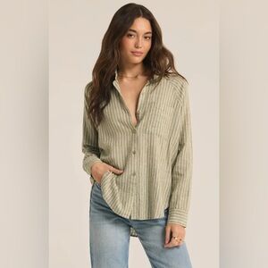 Z Supply Perfect Linen Striped Top in Meadow, size M